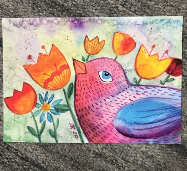 IMG_5377 Carte reproduction d'un tableau :"Aquarelle oiseaux"