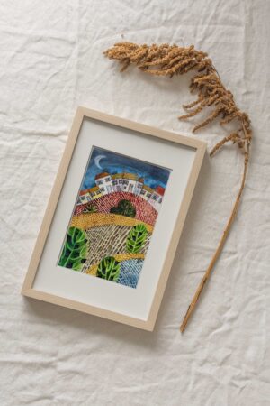 Affiche paysage village et campagne naïf aquarelle à imprimer